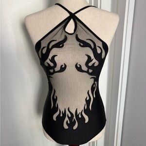 Thistle and Spire Smokin Mirrors Black Flame Bodysuit Small